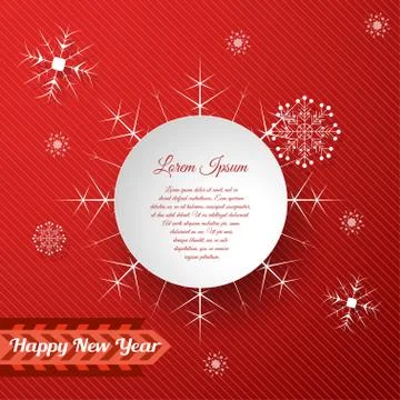 Vector poster for Happy New Year with white round label cut from paper and sn Stock Illustration