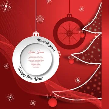 Vector poster to Happy New Year with silhouette of Christmas tree and dark ba Stock Illustration