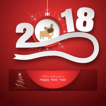 Vector poster for Happy New Year with round red insert and numbers with ball  Stock Illustration