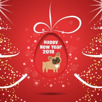 Vector poster Happy New Year with Christmas trees and silhouette of egg with  Stock Illustration