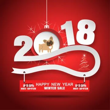Vector poster for Happy New Year winter sale with numbers, hanging ball with  Stock Illustration