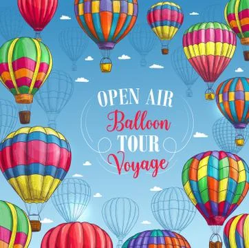 Vector poster for hot air balloon trip tour Illustrazione stock
