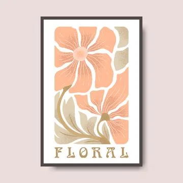 Vector poster illustration with abstract hand drawn flowers and lettering i.. Stock Illustration