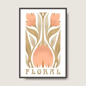 Vector poster illustration with abstract hand drawn flowers and lettering i.. Illustrazione stock