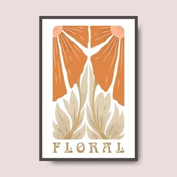 Vector poster illustration with abstract hand drawn flowers and lettering i.. Stock Illustration