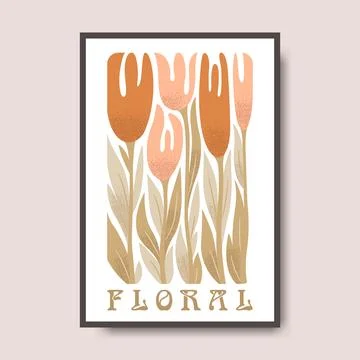 Vector poster illustration with abstract hand drawn flowers and lettering i.. Stock Illustration