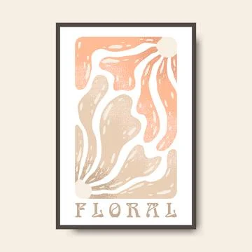 Vector poster illustration with abstract hand drawn flowers and lettering i.. Stock Illustration