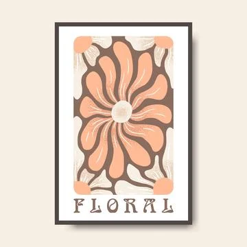 Vector poster illustration with abstract hand drawn flowers and lettering i.. Stock Illustration