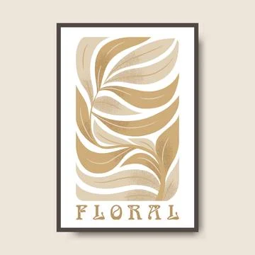 Vector poster illustration with abstract hand drawn plant branch and letter.. Stock Illustration