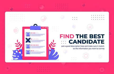 Vector poster illustration of find the best candidate. Selecting employees wi Stock Illustration