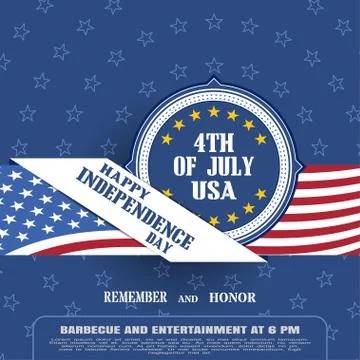 Vector poster of Independence Day with blue label, stripe with american flag Stock Illustration