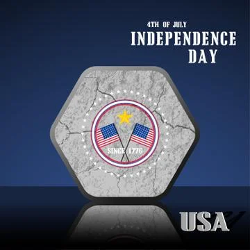 Vector poster of Independence Day with flat hexagon label with texture of cra Stock Illustration