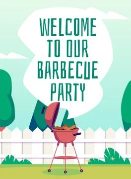 Vector poster with an invitation to home backyard barbecue party Stock Illustration