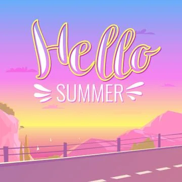 Vector poster with lettering Hello summer Stock Illustration