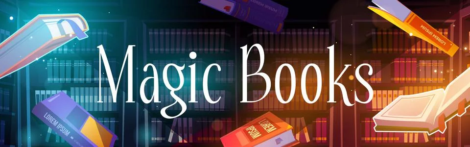 Vector poster of magic books in library Stock Illustration