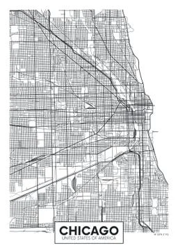 Vector poster map city Chicago Stock Illustration