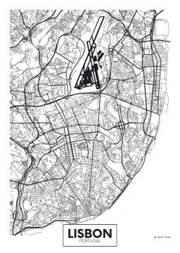 Vector poster map city Lisbon 스톡 일러스트