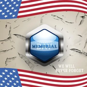 Vector poster of Memorial Day with blue metal label and shadow on the gradi.. Stock Illustration