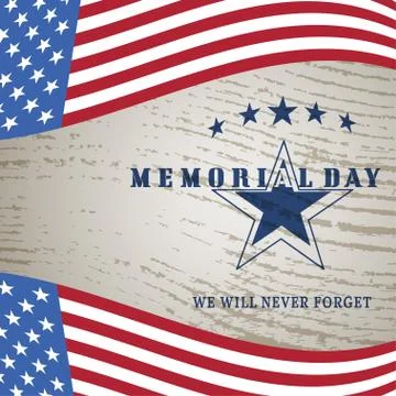 Vector poster of Memorial Day with dark blue text and star label on the gra.. Stock Illustration