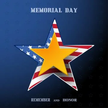 Vector poster of Memorial Day with gold star, shadow and text on the dark b.. Stock Illustration