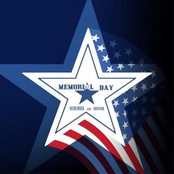 Vector poster of Memorial Day with label in the shape of a star on the grad.. Stock Illustration