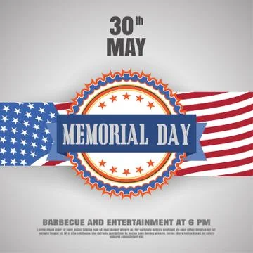 Vector poster of Memorial Day with label, stripe, shadow and text on the gr.. Stock Illustration
