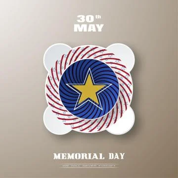 Vector poster of Memorial Day with label cut from paper with red twisted ra.. Stock Illustration