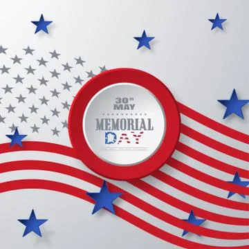 Vector poster of Memorial Day with round red label cut from paper with colo.. Stock Illustration