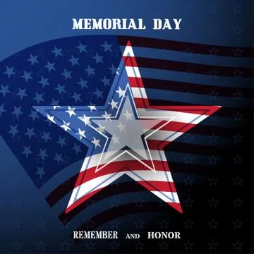 Vector poster of Memorial Day with transparency star, shadow, usa flag and .. Stock Illustration