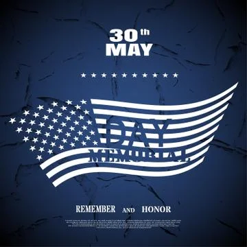 Vector poster for Memorial Day with white text and shadow on the dark blue .. Stock Illustration