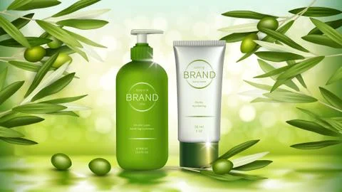 Vector poster with organic olive cosmetics Illustrazione stock