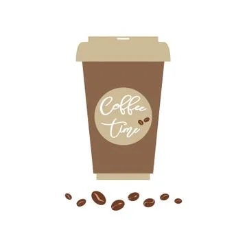 Vector poster with phrase Coffee time on the coffee paper cup Typography card Stock Illustration