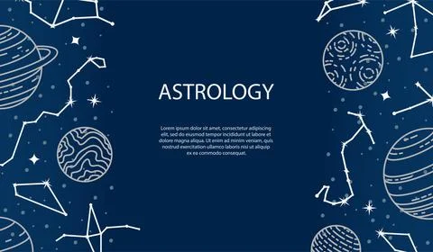 Vector poster with planets and constellations. Astrological background. A tem Illustrazione stock
