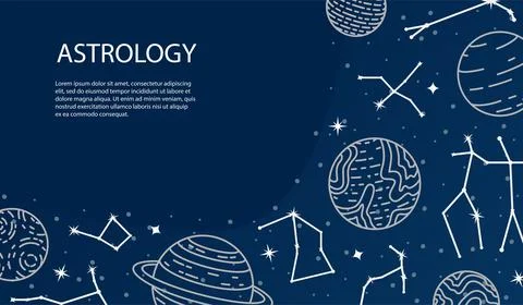 Vector poster with planets and constellations. Astrological background. A tem Stock Illustration