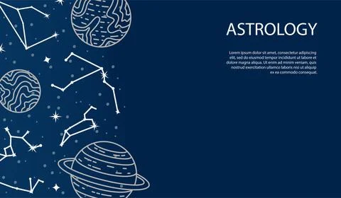 Vector poster with planets and constellations. Astrological background. A tem Stock Illustration