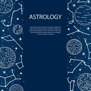 Vector poster with planets and constellations. Astrological background. A tem Stock Illustration