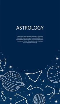 Vector poster with planets and constellations. Astrological background. A tem Illustrazione stock