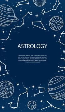 Vector poster with planets and constellations. Astrological background. A tem Stock Illustration