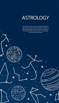 Vector poster with planets and constellations. Astrological background. A tem Stock Illustration