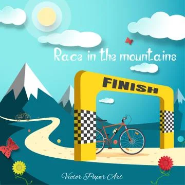 Vector poster of Race in the mountains on the gradient blue background with.. Stock Illustration