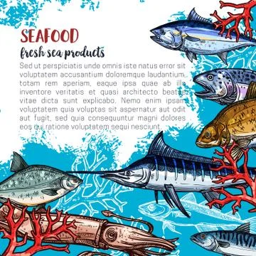 Vector poster for seafood or fish food products イラスト素材