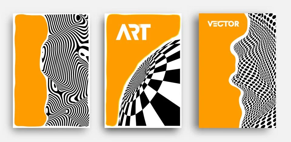 Vector Poster Set. Psychedelic pattern background optical illusion vector Stock Illustration