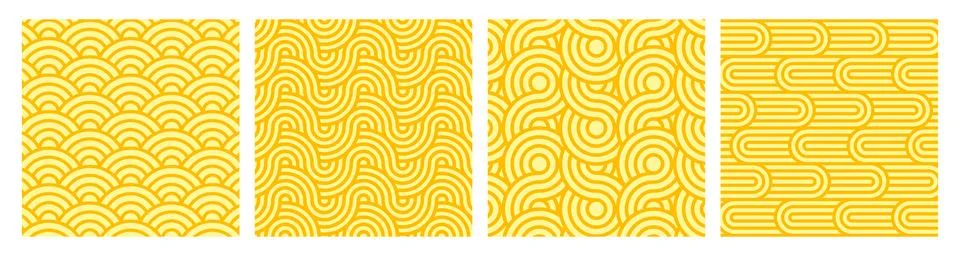 Vector poster set of yellow ramen noodles pattern backgrounds Stock Illustration
