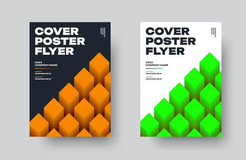 Vector poster with square green, orange geometric element, cover with illus.. Stock Illustration