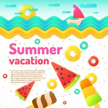 Vector poster summer vacation and seascape. Stock Illustration