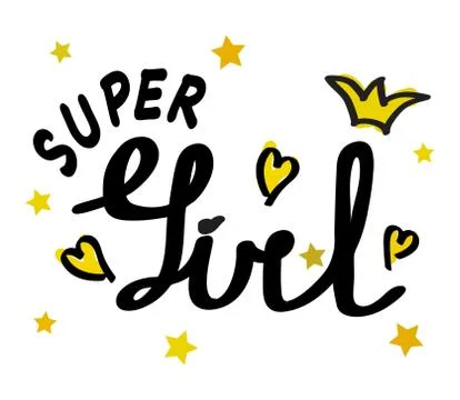 Vector poster of Super Girl text for girls clothes. Super Girl badge, tag, ic Stock Illustration