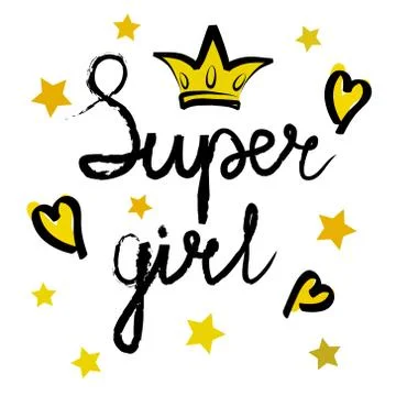 Vector poster of Super Girl text for girls clothes. Super Girl badge, tag, ic Stock Illustration