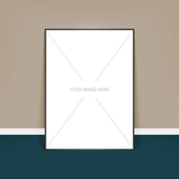 Vector poster template of a blank paper sheet in frame, placed in interior. Stock Illustration