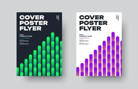 Vector poster template with purple, green round 3d illustration, gradient e.. Stock Illustration