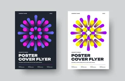 Vector poster template with purple, yellow round 3d illustration on a white.. Stock Illustration